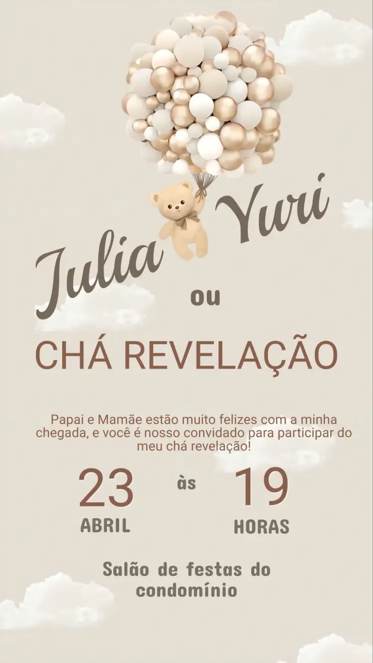 Convite Convite Chá Revelação – tema Chá Revelação floral, moderno, pastel, minimalista, divertido, boho