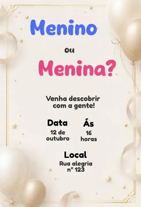 Convite Convite chá revelação – tema Chá Revelação floral, moderno, colorido, minimalista, vintage