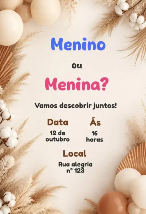 Convite Convite Chá Revelação – tema Chá Revelação moderno, colorido, minimalista, divertido, temático