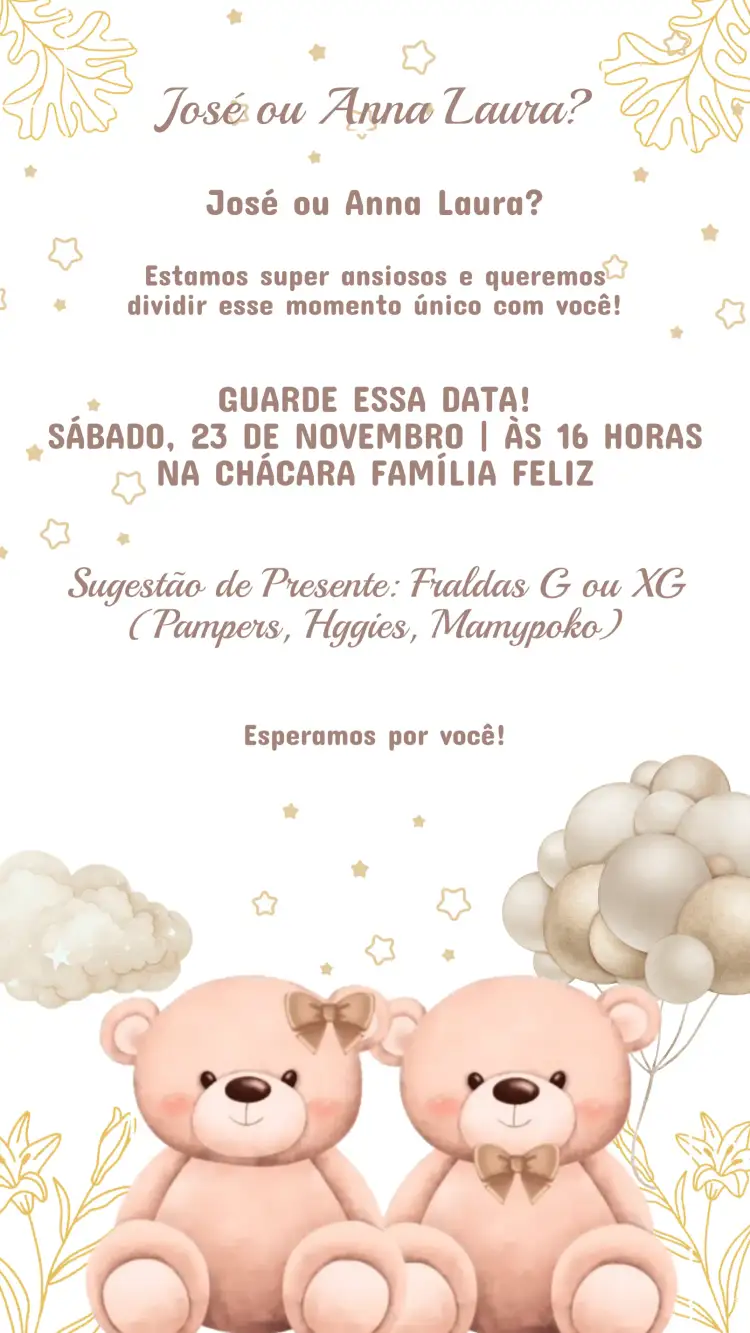 Convite Convite Chá Revelação Bege – tema Chá de Fraldas bege suave, minimalista, moderno, elegante, romântico, neutro