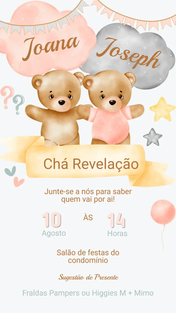 Convite Chá Revelação Ursinho