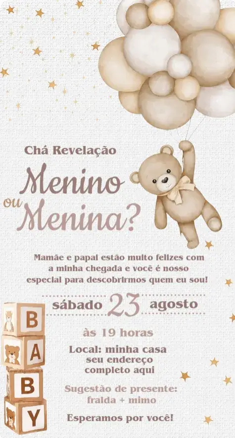 Neutral Teddy Bears Gender Reveal Tea Invitation