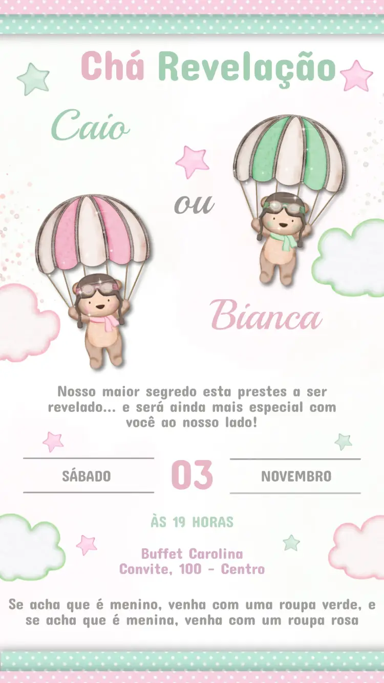 Green and Pink Gender Reveal Tea Invitation