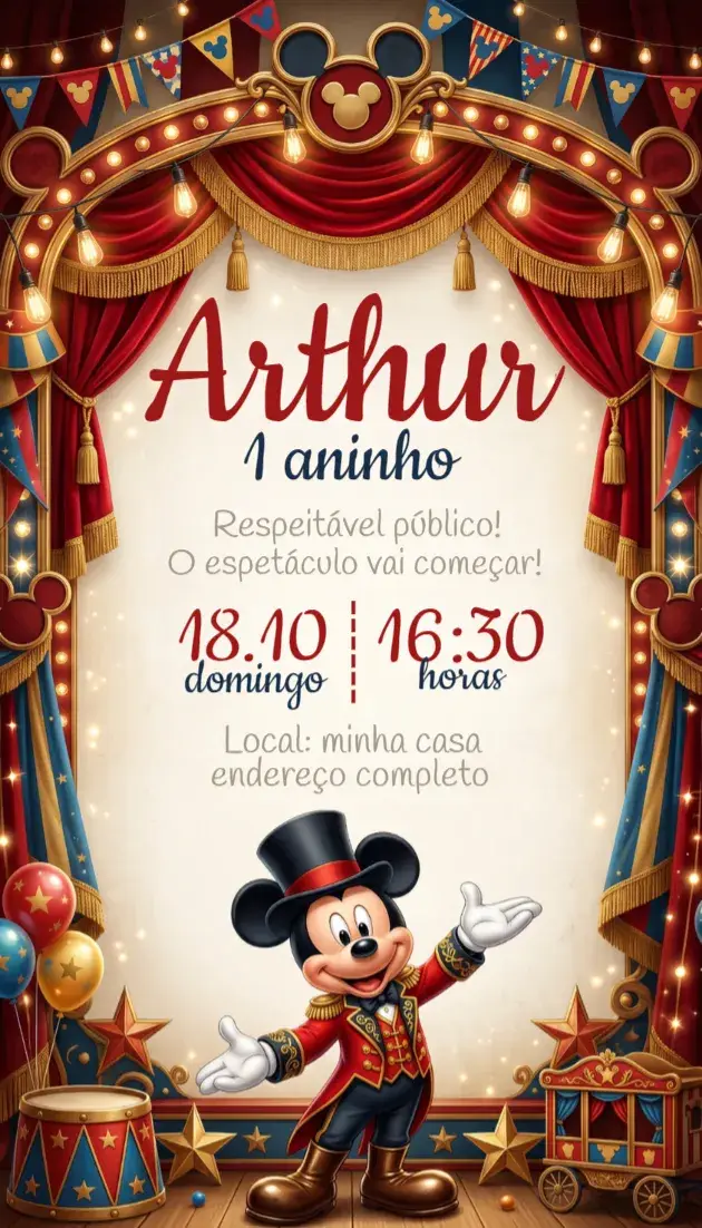 Convite Circo do Mickey