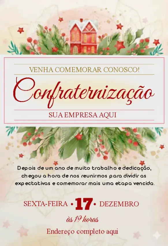 Convite Convite Confraternização 1 – tema Datas Comemorativas moderno, elegante, festivo, colorido, minimalista