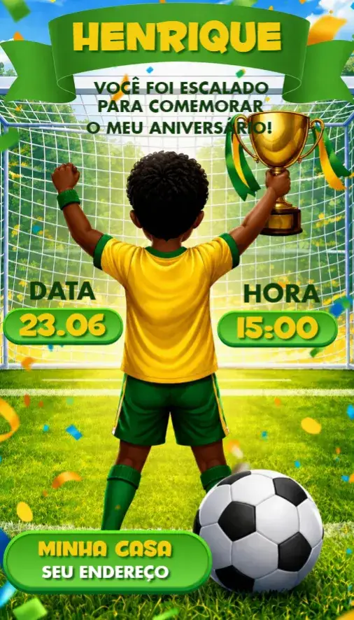 Invitation Convite Copa do Mundo 2026 – Aniversário theme futebol, colorido, moderno, divertido, temático, esportivo