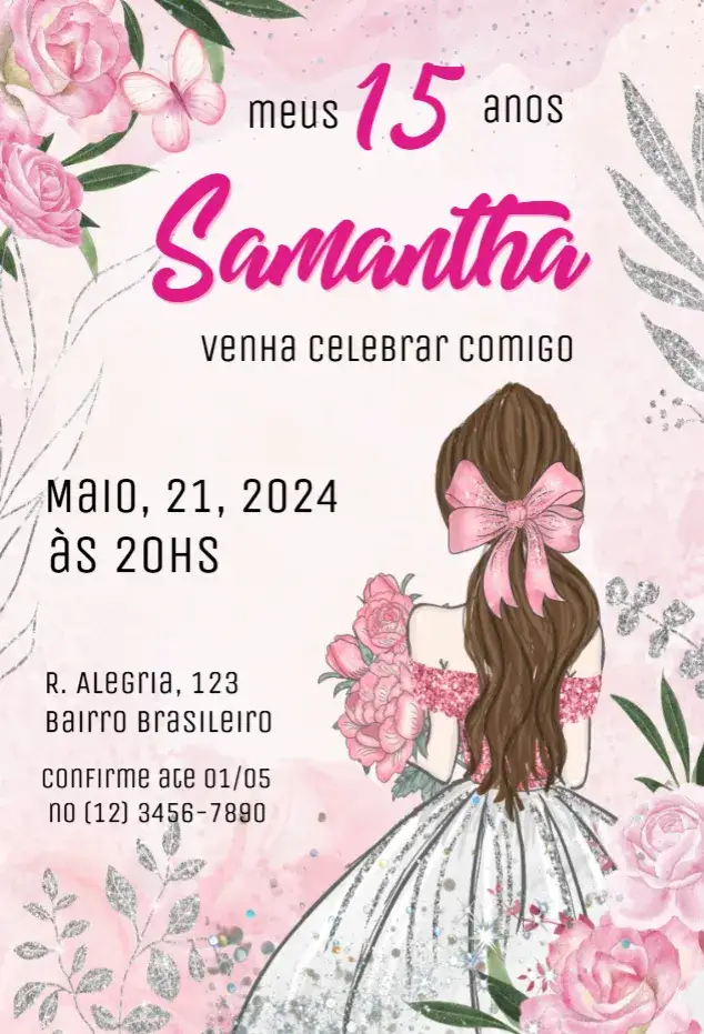 Invitation Pink and Silver 15th Birthday Invitation – Sweet 15 theme pink, silver, modern, elegant, glamorous, feminine