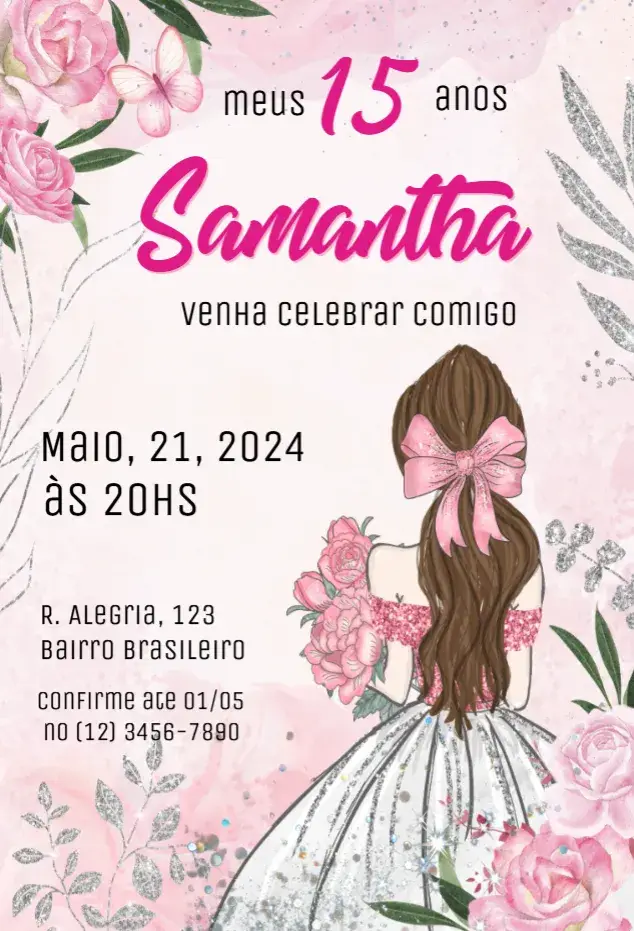Pink and Silver 15th Birthday Invitation