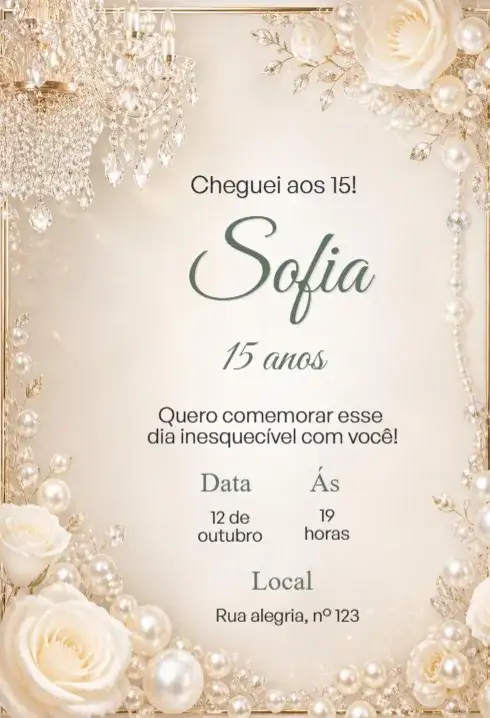 Convite Convite de aniversário 15 anos flores branca – tema 15 anos floral, elegante, minimalista, moderno, clássico, romântico