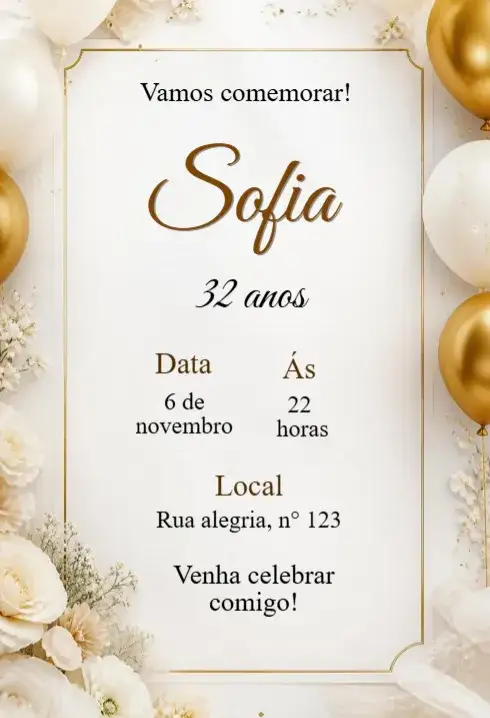 Convite Convite de Aniversário Adulto – tema Aniversário moderno, elegante, minimalista, vintage, colorido