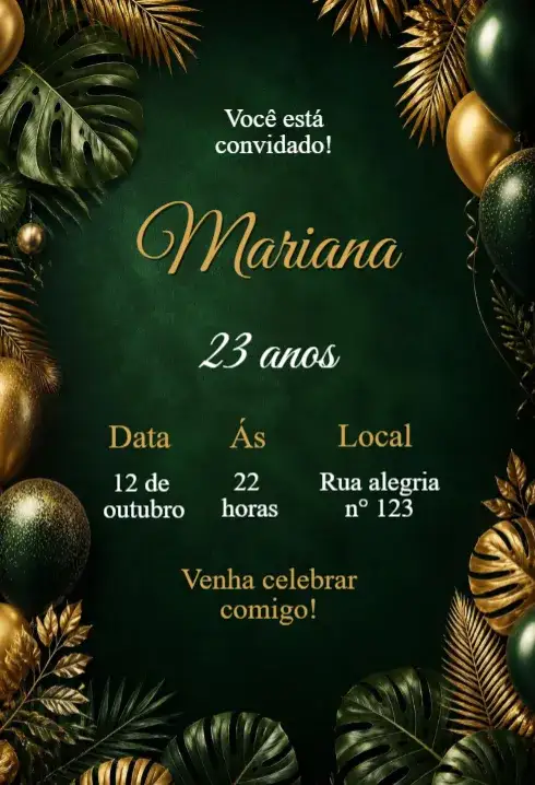 Convite Convite de Aniversário Adulto – tema Aniversário elegante, moderno, minimalista, dourado, vintage
