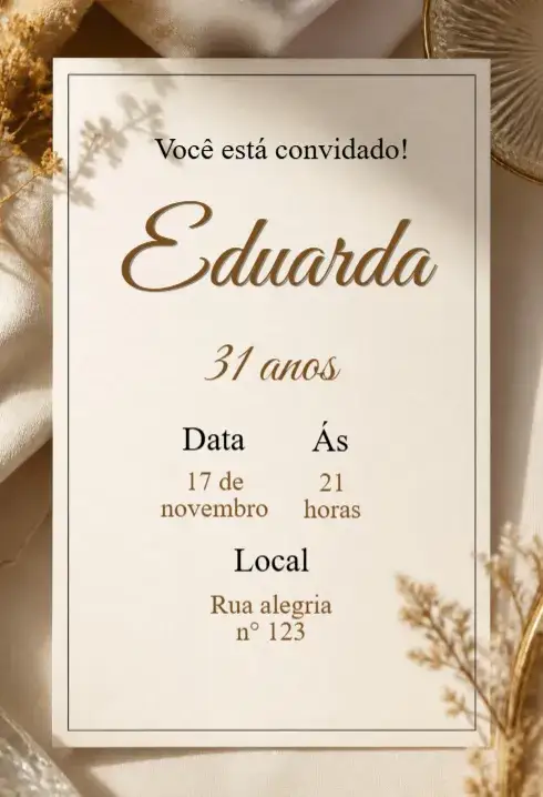 Invitación Convite de Aniversário Adulto – tema Aniversário moderno, elegante, minimalista, colorido, vintage