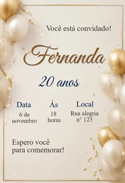 Convite Convite de Aniversário Adulto – tema Aniversário moderno, elegante, minimalista, vintage, boho