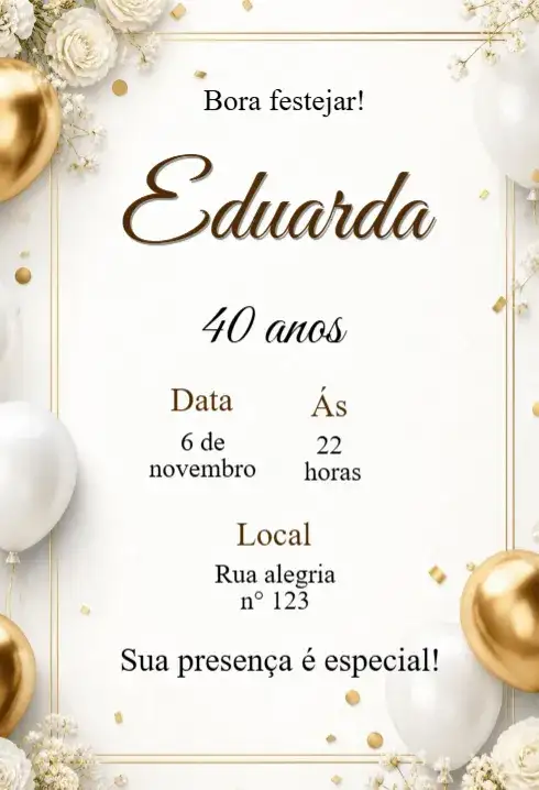 Convite de aniversário adulto editável