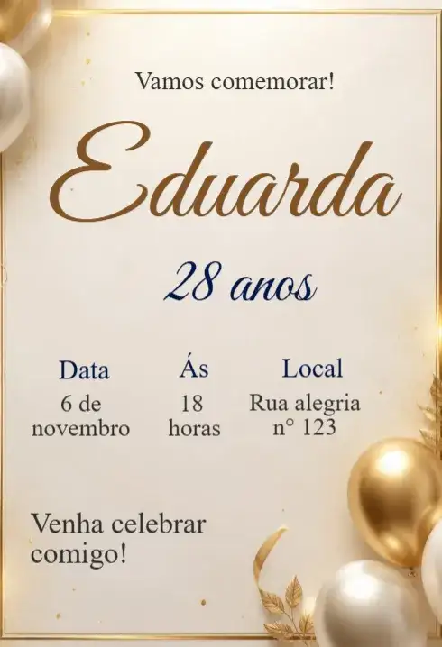 Convite de aniversário adulto editável