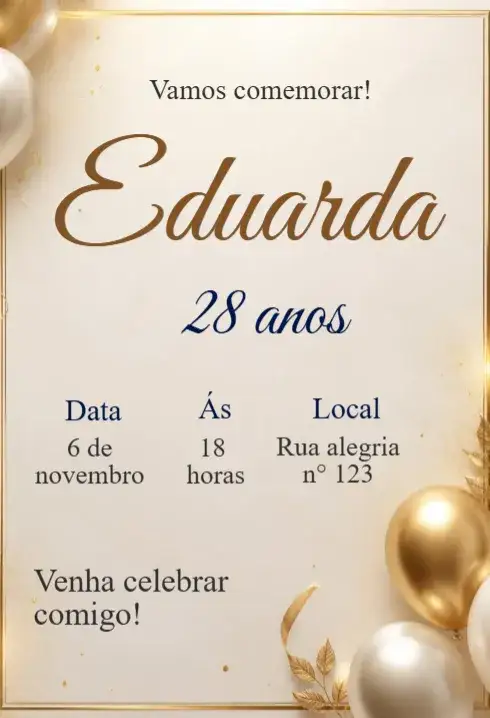 Convite Convite de aniversário adulto editável – tema Aniversário moderno, elegante, minimalista, vintage, colorido, boho