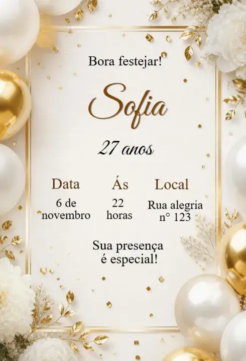 Convite Convite de aniversário adulto para editar – tema Aniversário moderno, elegante, vibrante, colorido, minimalista