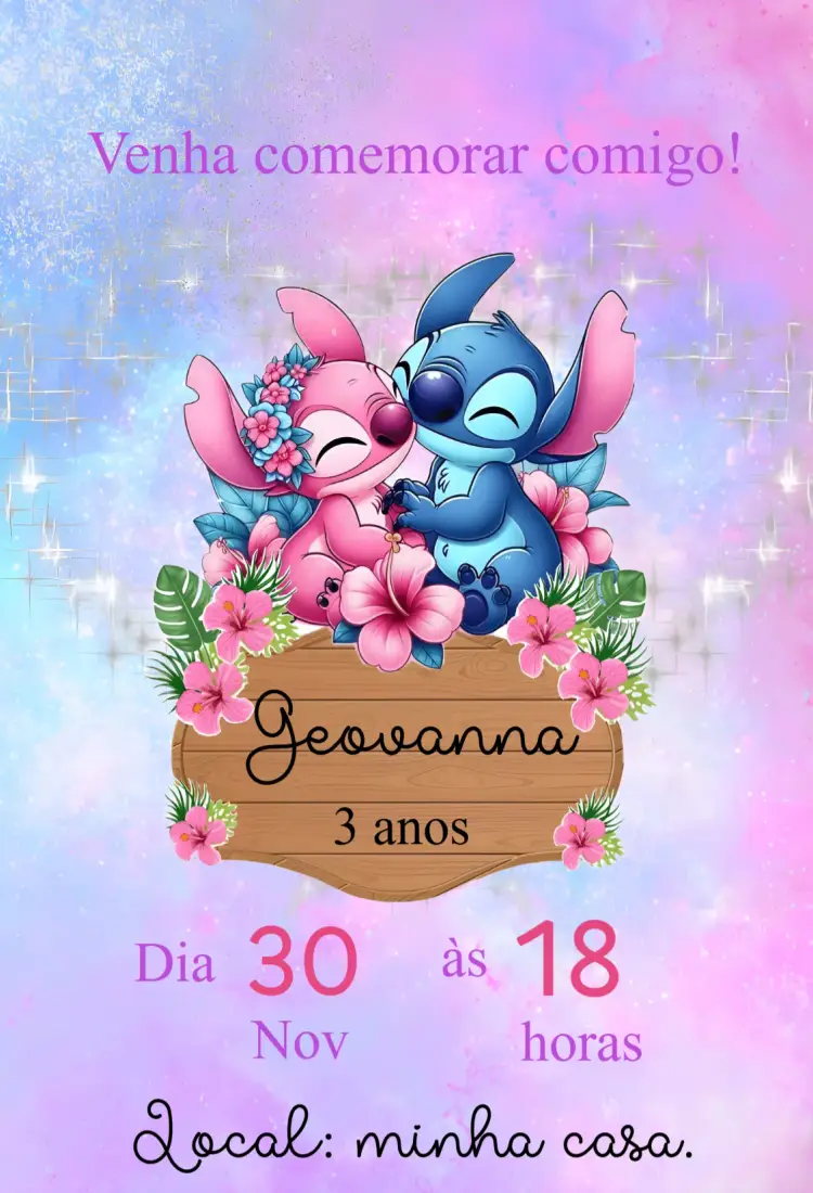 Convite de aniversário Angel e Stitch