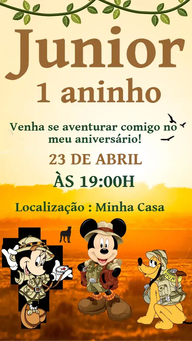 Convite de aniversário - Aventura do Mickey