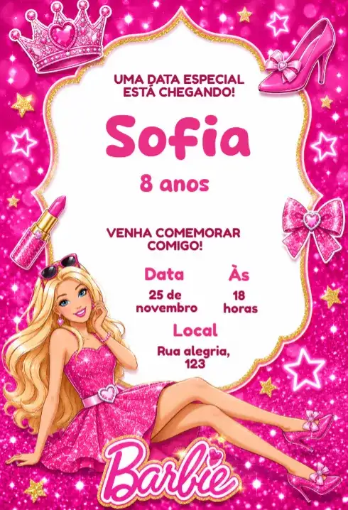 Convite de aniversário barbie editável