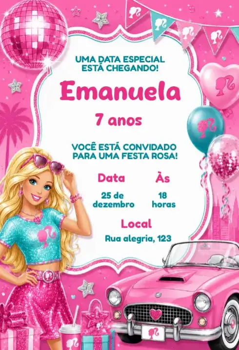 Convite de aniversário barbie editável