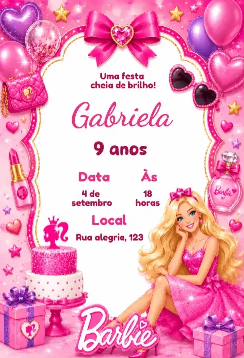 Convite de aniversário barbie editável