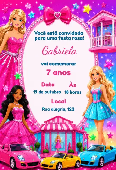 Convite de aniversário barbie editável