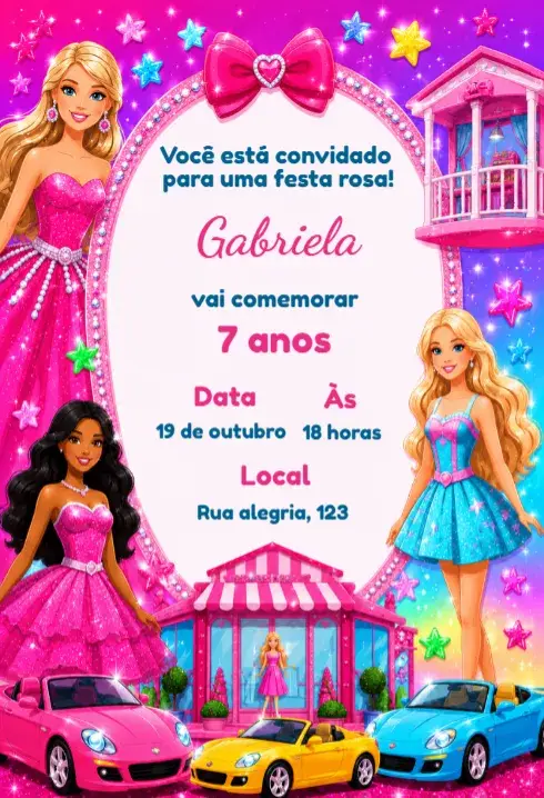 Editable Barbie birthday invitation