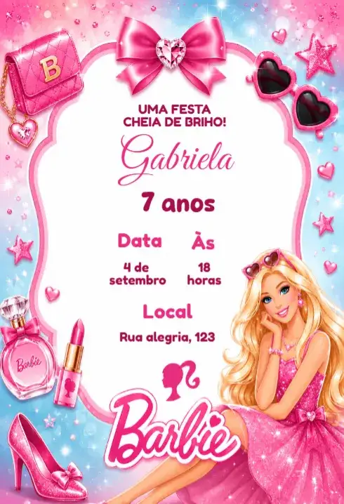 Convite de aniversário barbie fashion