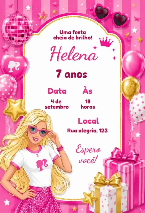 Invitación de cumpleaños de Barbie para editar
