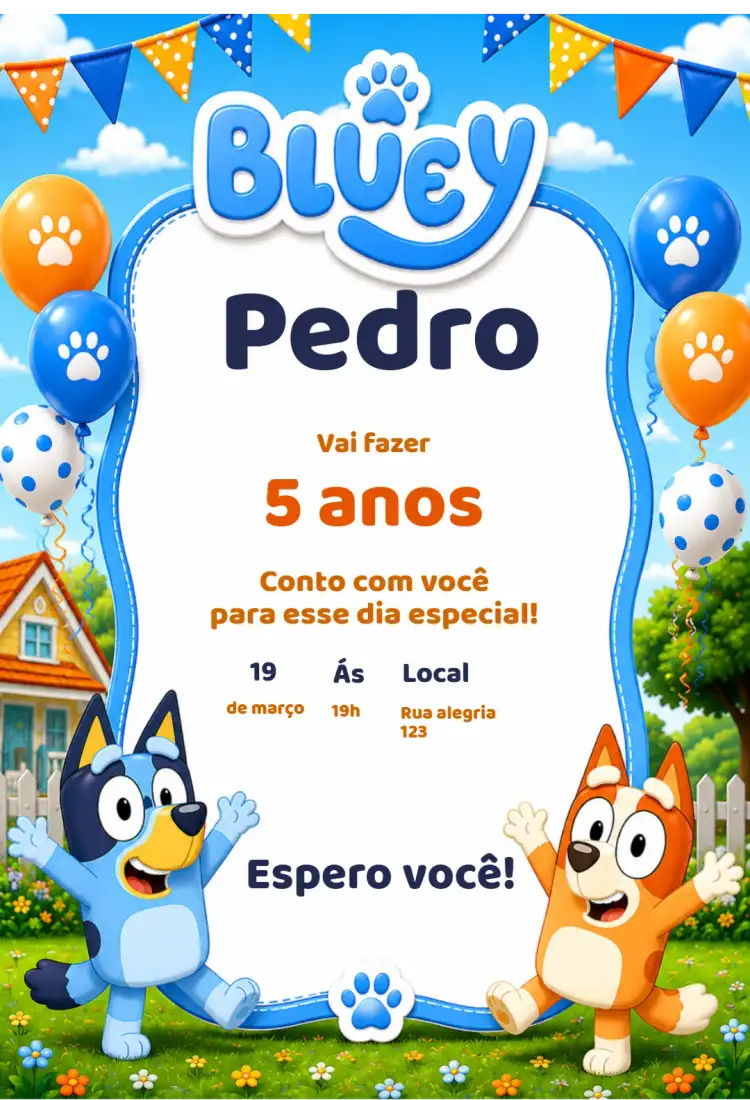 Convite de Aniversário Bluey