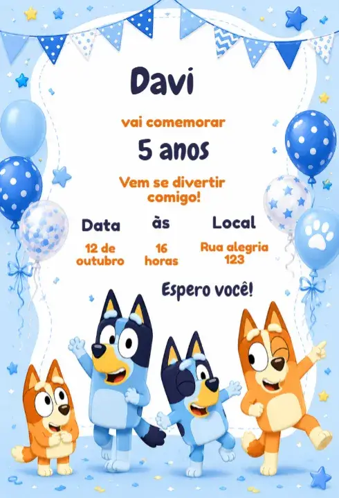 Convite de aniversário Bluey