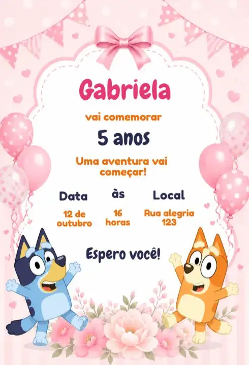 Convite de aniversário Bluey editável