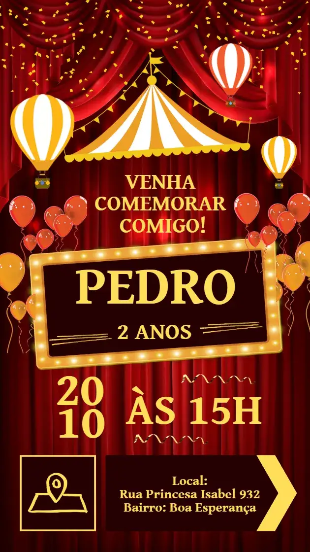 Convite Convite de aniversário circo – tema Aniversário Infantil colorido, divertido, lúdico, temática circense, alegre, ilustrações infantis