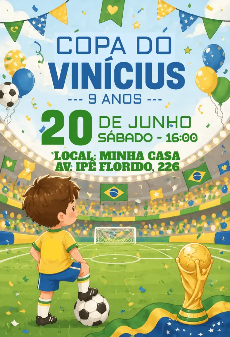 Invitación Invitación de cumpleaños Copa del Mundo FIFA editable y personalizable