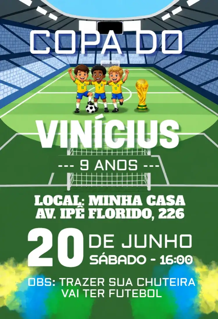 Convite de aniversário Copa do Mundo FIFA Editável