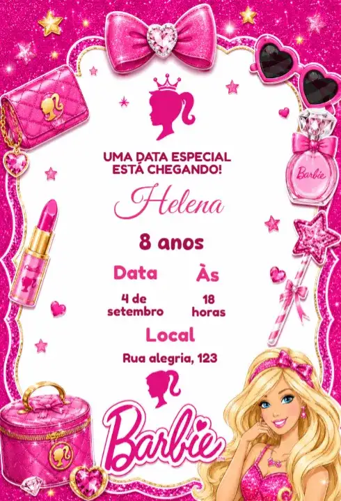 Convite de aniversario da barbie para editar
