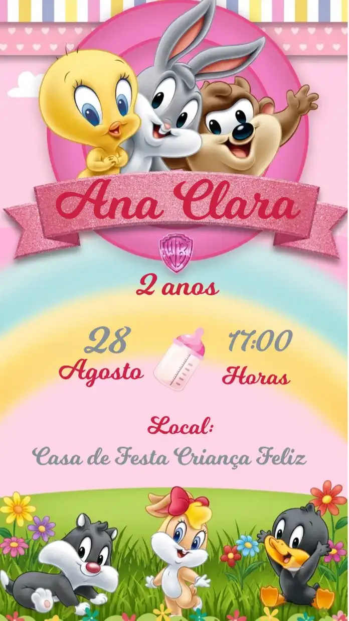 Convite de Aniversário Digital Baby Looney Tunes
