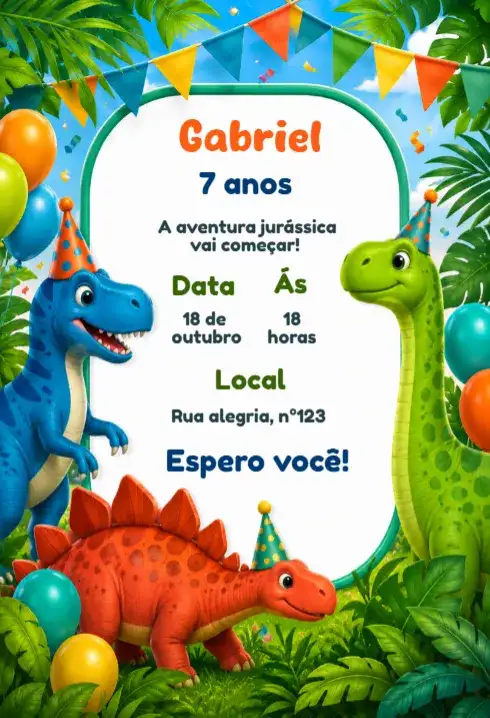 Convite de aniversário dinossauro fofo
