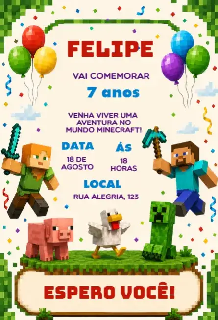 Invitación de cumpleaños de Minecraft