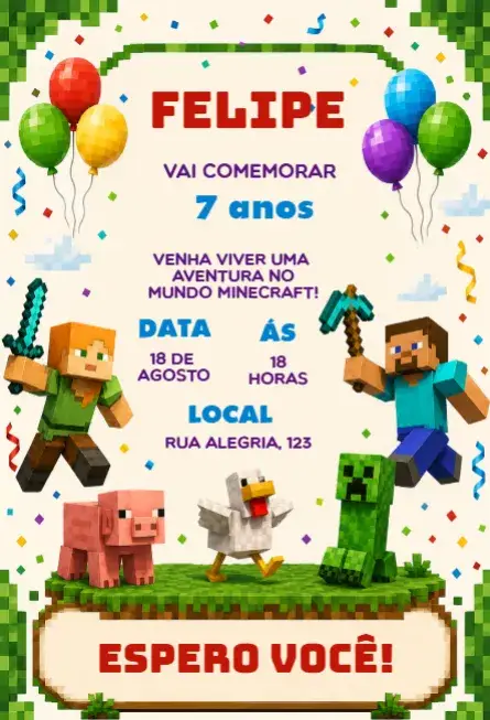 Invitación Invitación de cumpleaños de Minecraft editable y personalizable