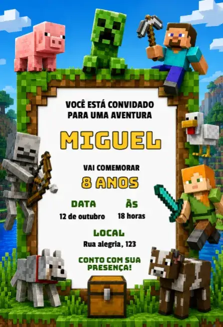 Convite de aniversário do minecraft