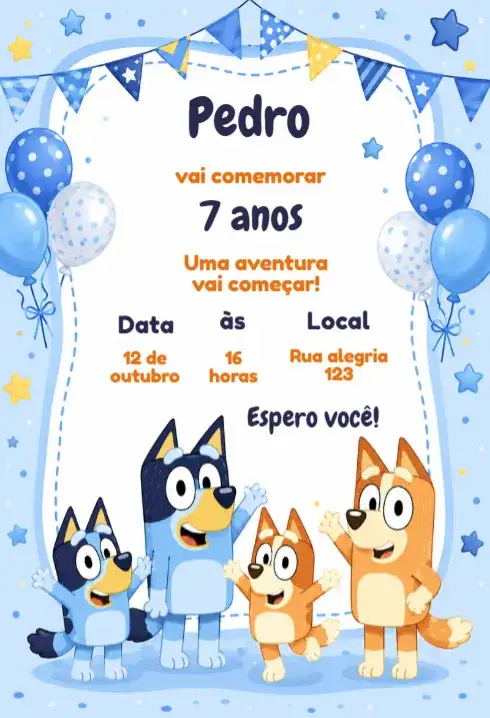 Convite de aniversário editável bluey