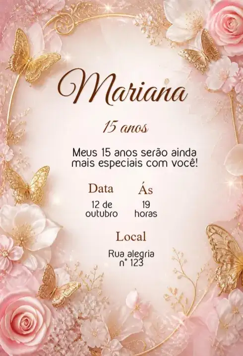 Convite Convite de aniversário festa de 15 anos – tema 15 anos moderno, elegante, dourado, floral, minimalista