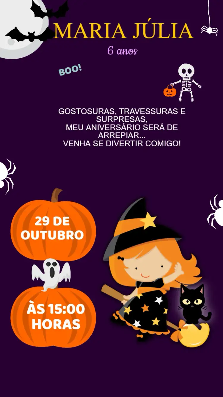 Convite Convite de Aniversário Festa de Halloween – tema Datas Comemorativas cores escuras, ilustrações de monstros, elementos de terror, design divertido, estilo gótico