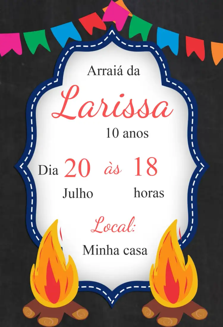 Convite Convite de Aniversário Festa Junina – tema Aniversário colorido, tradicional, vibrante, rústico, divertido, festa caipira