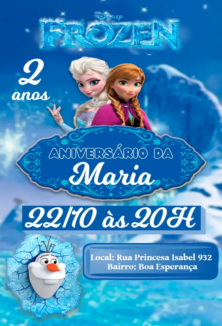 Convite de Aniversário Frozen