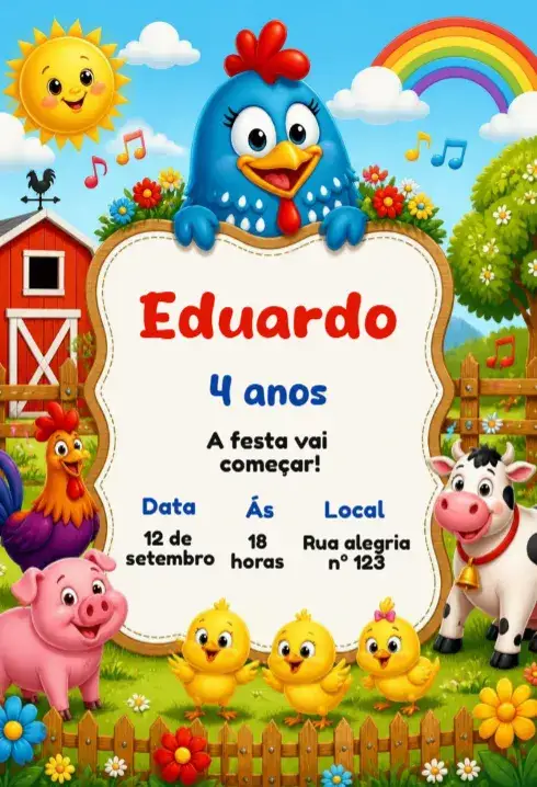 Invitation Convite de aniversário galinha pintadinha – Aniversário Infantil theme colorido, divertido, infantil, lúdico, animado