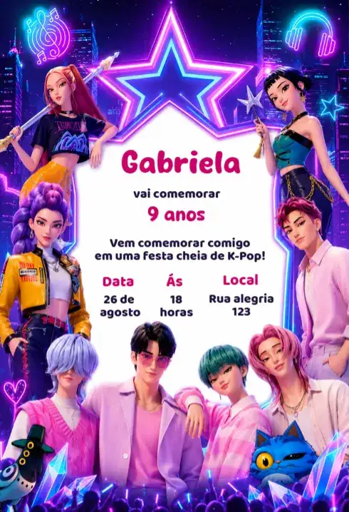Convite de aniversário guerreiras do k pop
