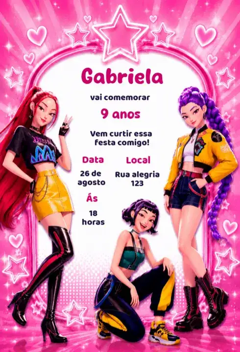 Invitación de cumpleaños guerreras del k-pop